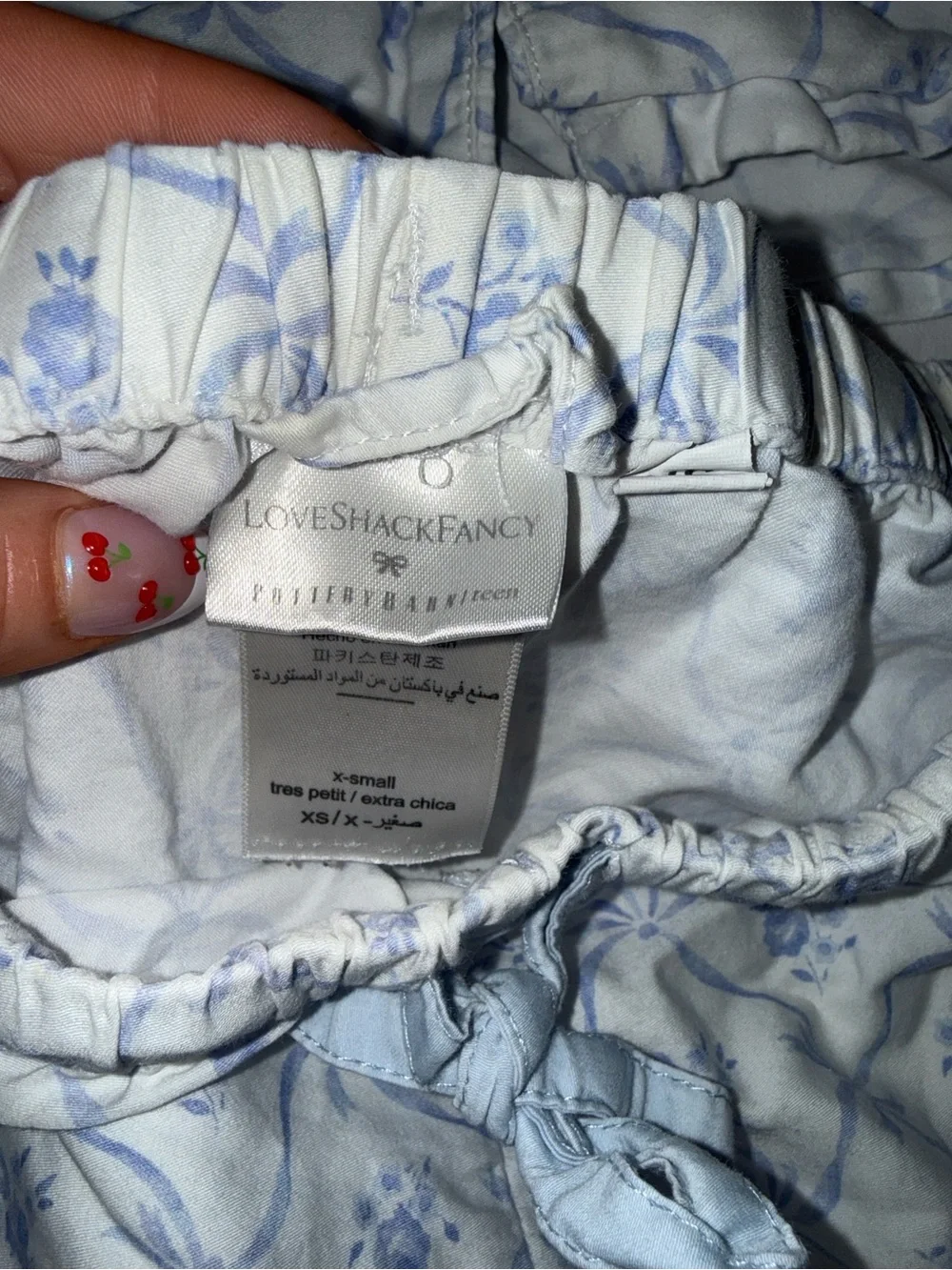 LoveShackFancy White and Light Blue Floral Two-Piece Pajama Set - Picture 5 of 7